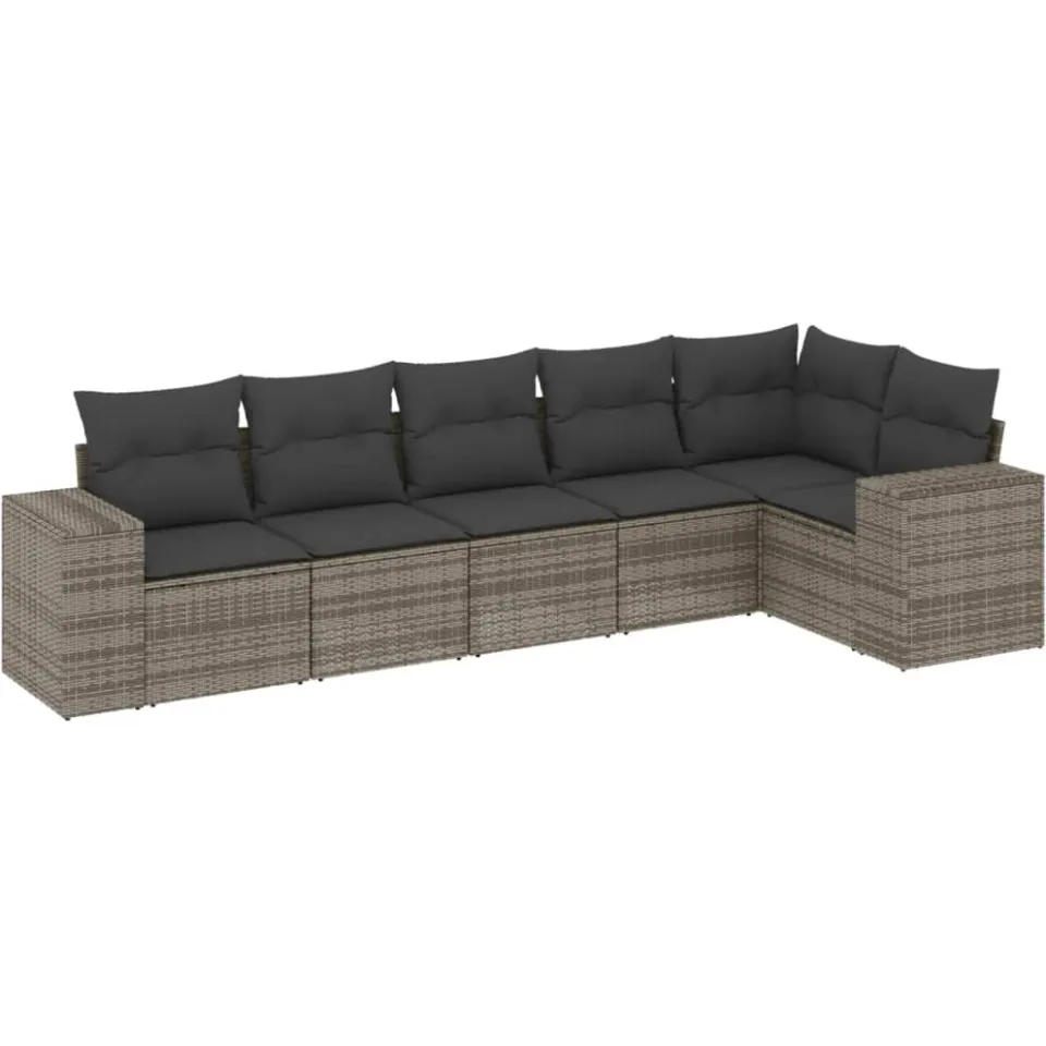 vidaXL 6-delige Loungeset met kussens poly rattan grijs, foto 3
