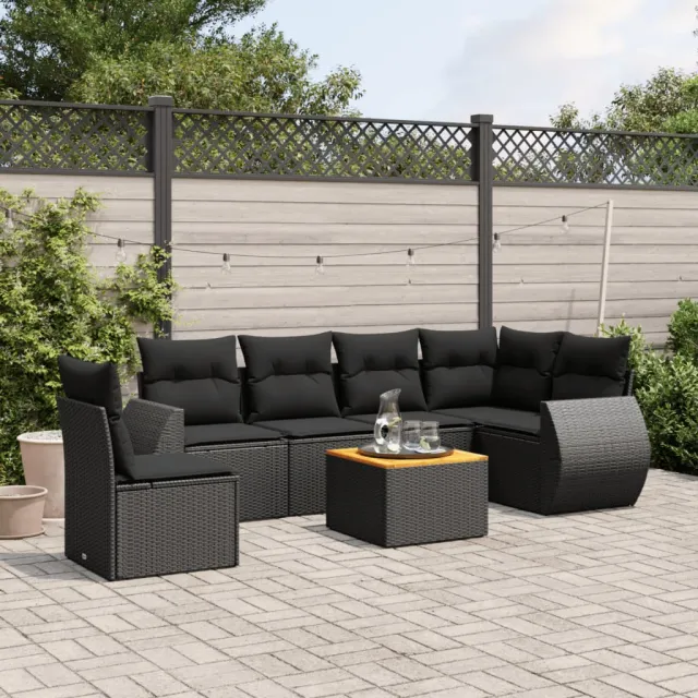vidaXL 7-delige Loungeset met kussens poly rattan zwart, foto 2