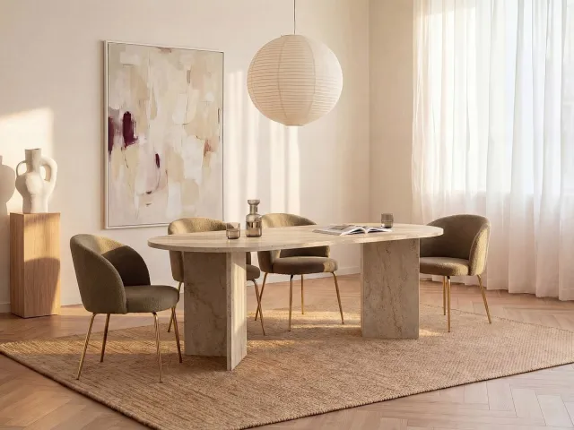 Vente-unique Eettafel 8 personen - Beige travertijneffect - TOPANIA