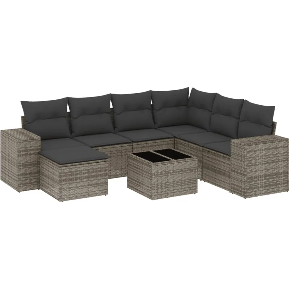 vidaXL 8-delige Loungeset met kussens poly rattan grijs, foto 3