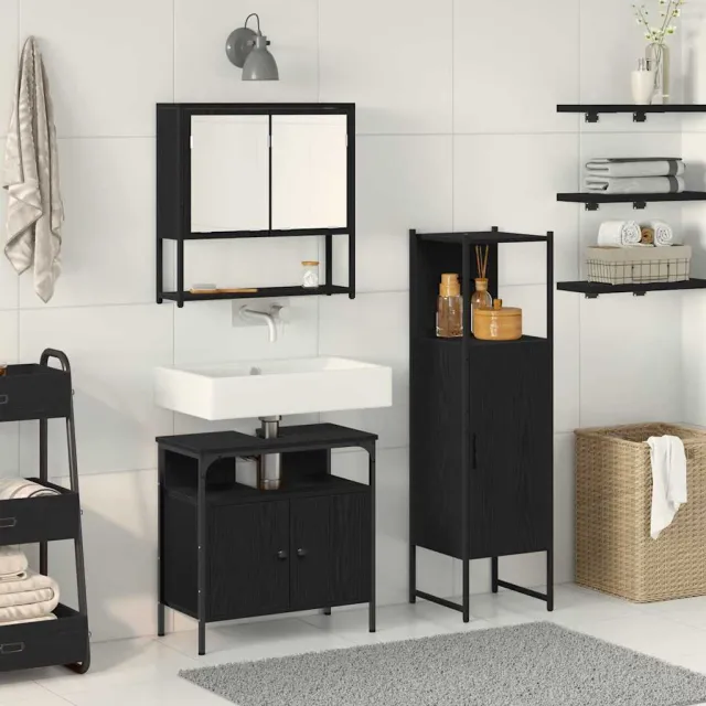 vidaXL Badkamermeubelset 3 st Zwart Bewerkt hout, foto 2