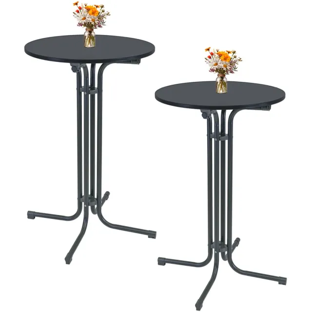 TRUTZHOLM Set van 2 statafels - Inklapbaar - Ø 70 cm - 110 cm hoog - Staal - MDF tafelblad - 50 kg draagvermogen per tafel - Antraciet