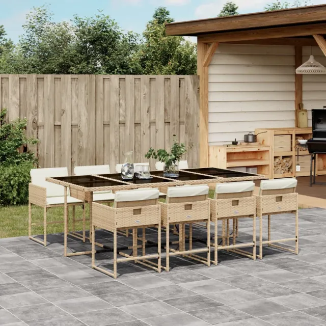 vidaXL 9-delige Tuinset met kussens poly rattan beige, foto 2