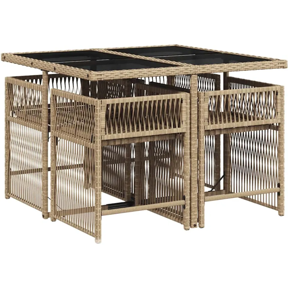 vidaXL 5-delige Tuinset met kussens poly rattan gemengd beige, foto 4