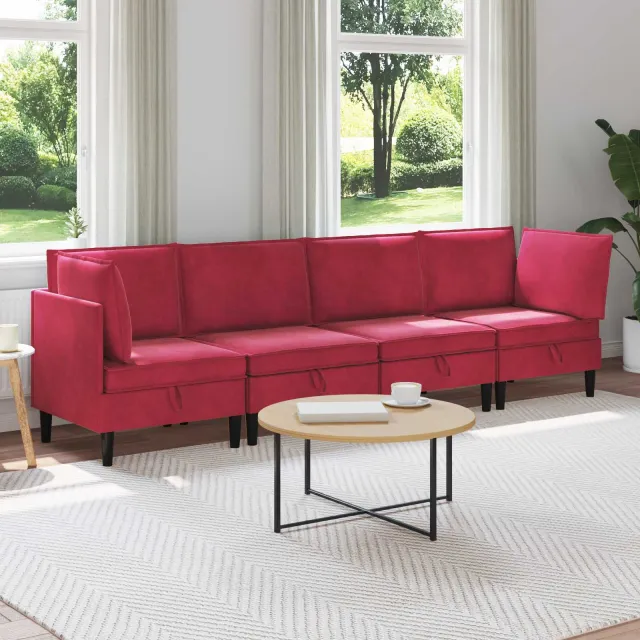 vidaXL Woonkamer Meubelset 4 st 280 x 70 x 82 cm Wijnrood Fluweel