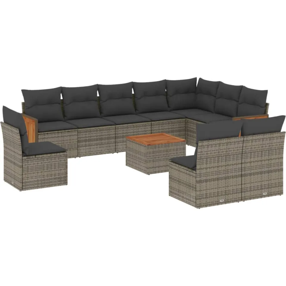 vidaXL 11-delige Loungeset met kussens poly rattan grijs, foto 3