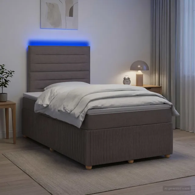 vidaXL LED Boxspring Bed met Matras Taupe 120 x 190 cm Stof