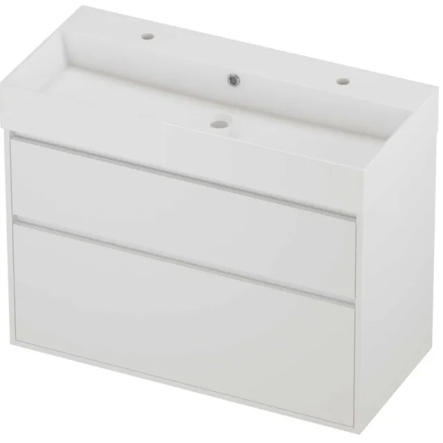 Proline Zara Badmeubelset Porselein Loft 2 Kraangaten Greeploos 100x46x78 cm Glans Wit Mat White Mat Wit