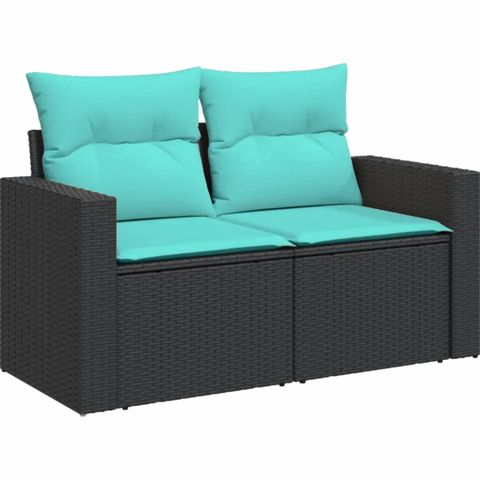 vidaXL 6-delige Loungeset met kussens poly rattan zwart, foto 4