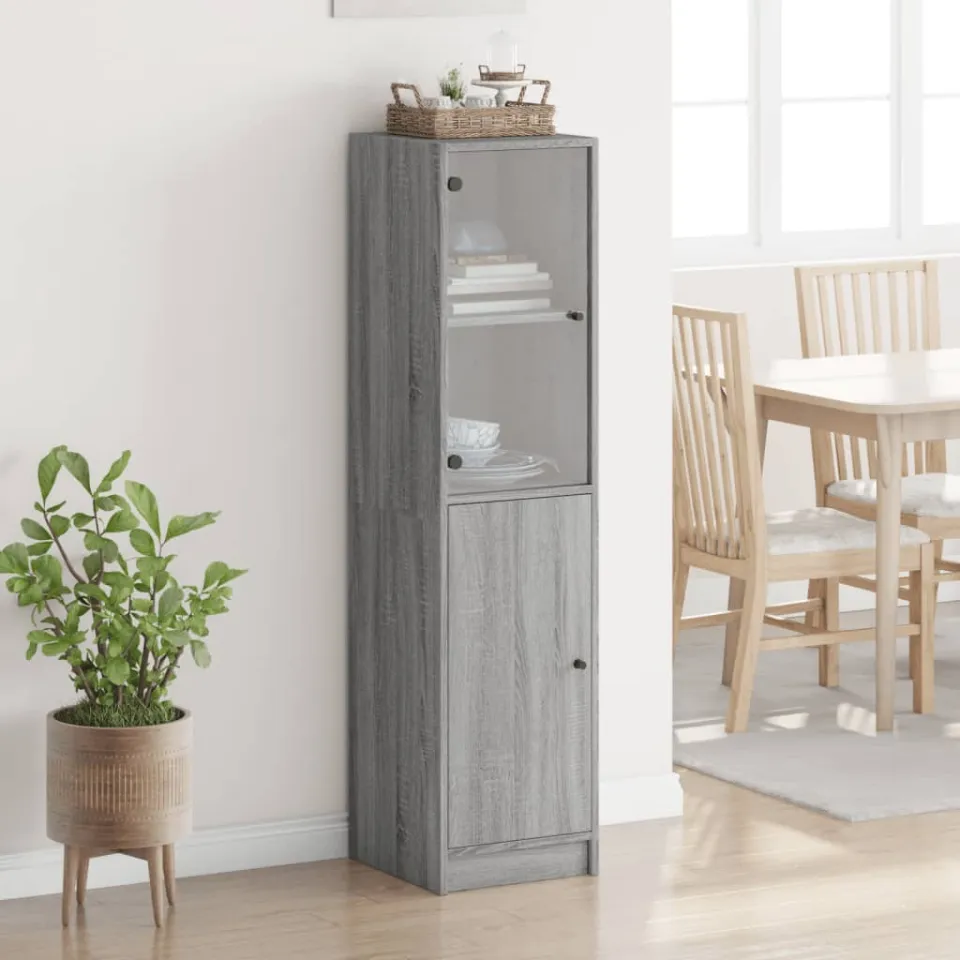 vidaXL Hoge kast met glazen deur 35x37x142 cm grijs sonoma eikenkleur, foto 3