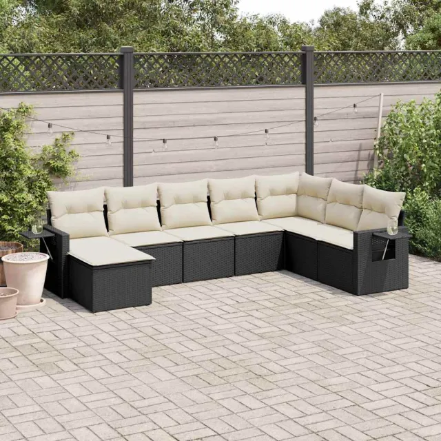 vidaXL 8-delige Loungeset met kussens poly rattan zwart, foto 2