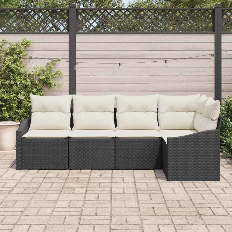 vidaXL Tuinbankenset 5 st Zwart en Wit poly rattan, foto 3