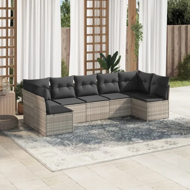 vidaXL 7-delige Loungeset met kussens poly rattan lichtgrijs grijs, foto 2