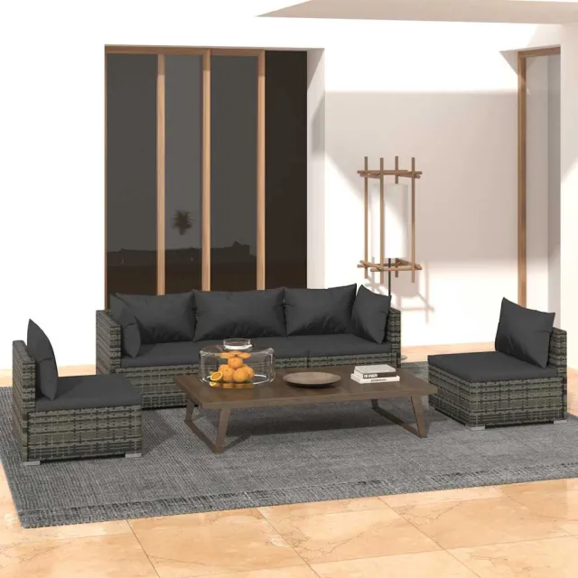 vidaXL 5-delige Loungeset met kussens poly rattan grijs, foto 2