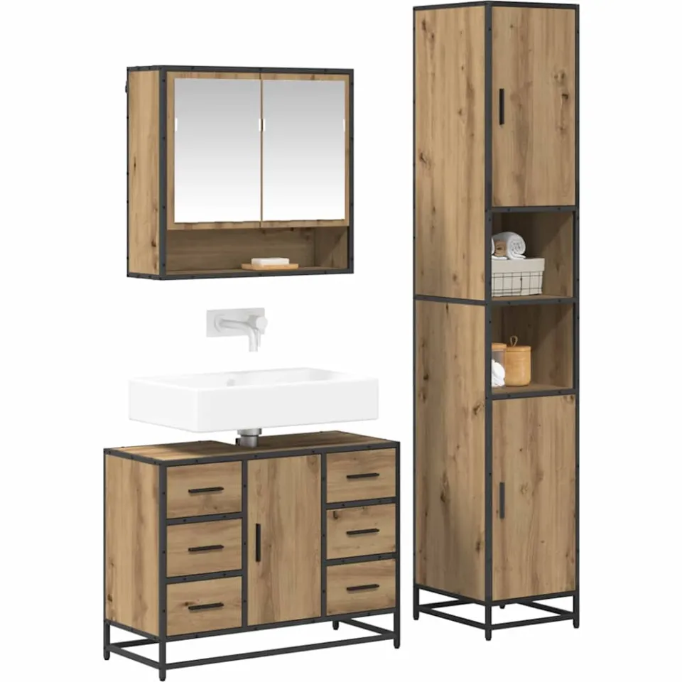 vidaXL Badkamermeubelset 3 st Artisan Eiken 90 x 33 x 60 cm Bruin