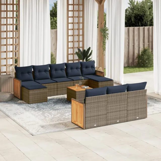 vidaXL 11-delige tuinbankset met kussens, grijs polyrotan, foto 2