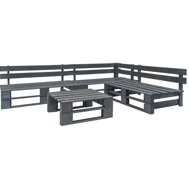 vidaXL 4-delige Loungeset pallet hout grijs