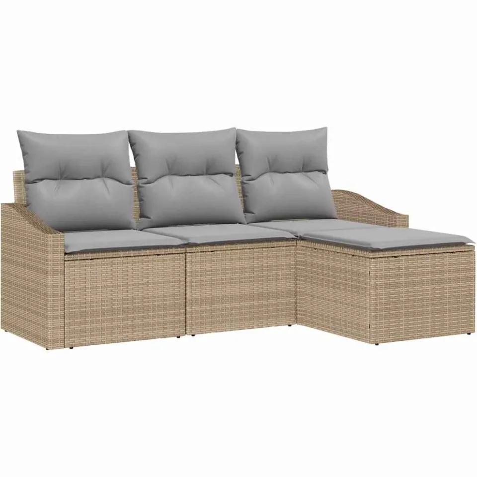 vidaXL Bankstel 4 st Beige poly rattan