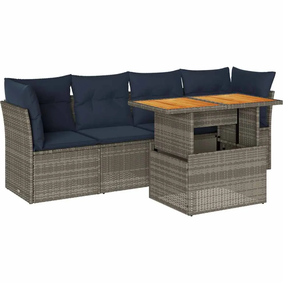 vidaXL 5-delige Loungeset met kussens poly rattan grijs, foto 3