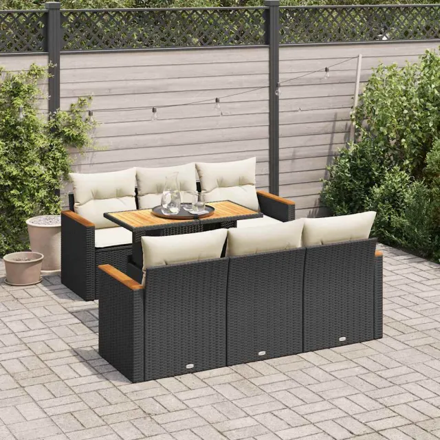 vidaXL 7-delige Loungeset met kussens poly rattan acacia zwart, foto 2