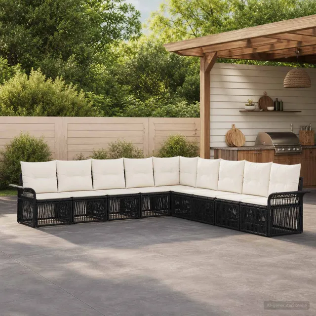 vidaXL Tuinbankenset 9 st 11-zits Zwart poly rattan, foto 2