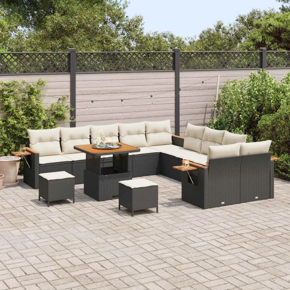 vidaXL Tuinbankenset 13 st Zwart poly rattan, foto 3