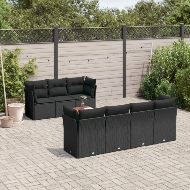 vidaXL 8-delige Loungeset met kussens poly rattan zwart, foto 2