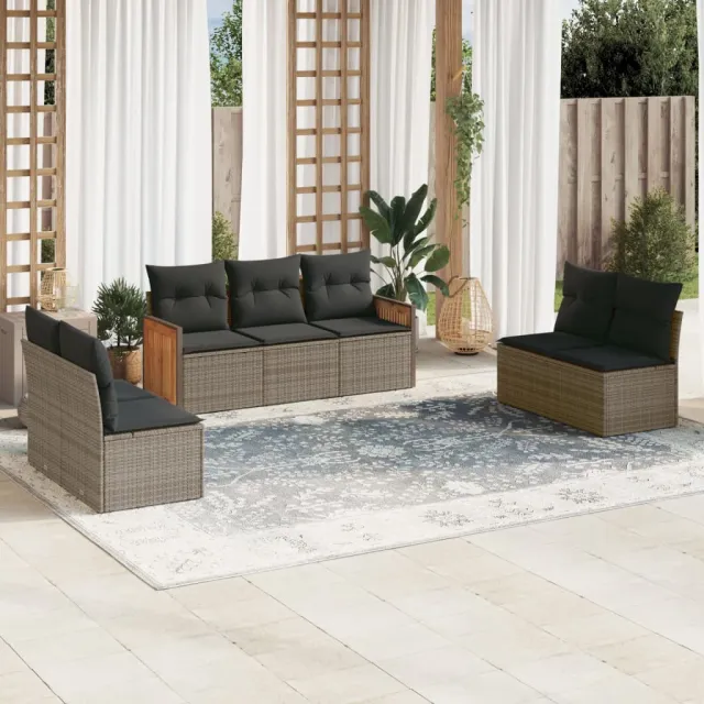 vidaXL 8-delige tuinbankset met kussens, grijs polyrotan, foto 2