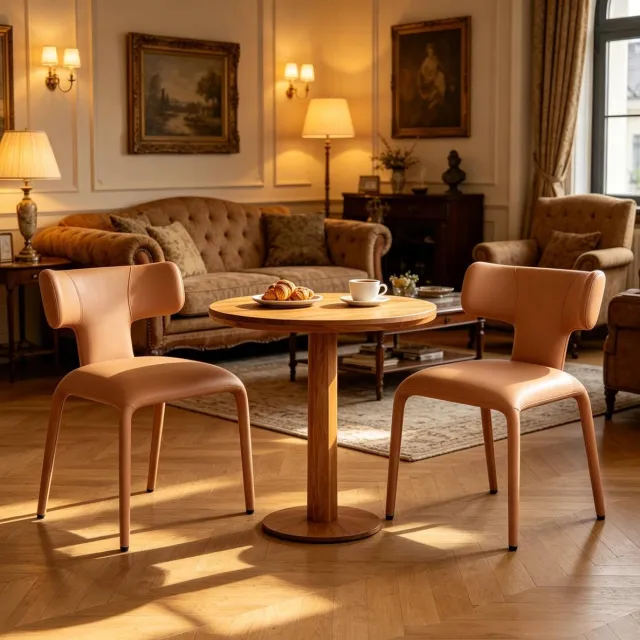 STILVORA Bureaustoel 53 x 53 x 78 cm - Set Van 2 Met Gebogen Rugleuning En Comfortabele Zitting - Voor Eetkamer En Werkplek - Kunstleer Lichtbruin