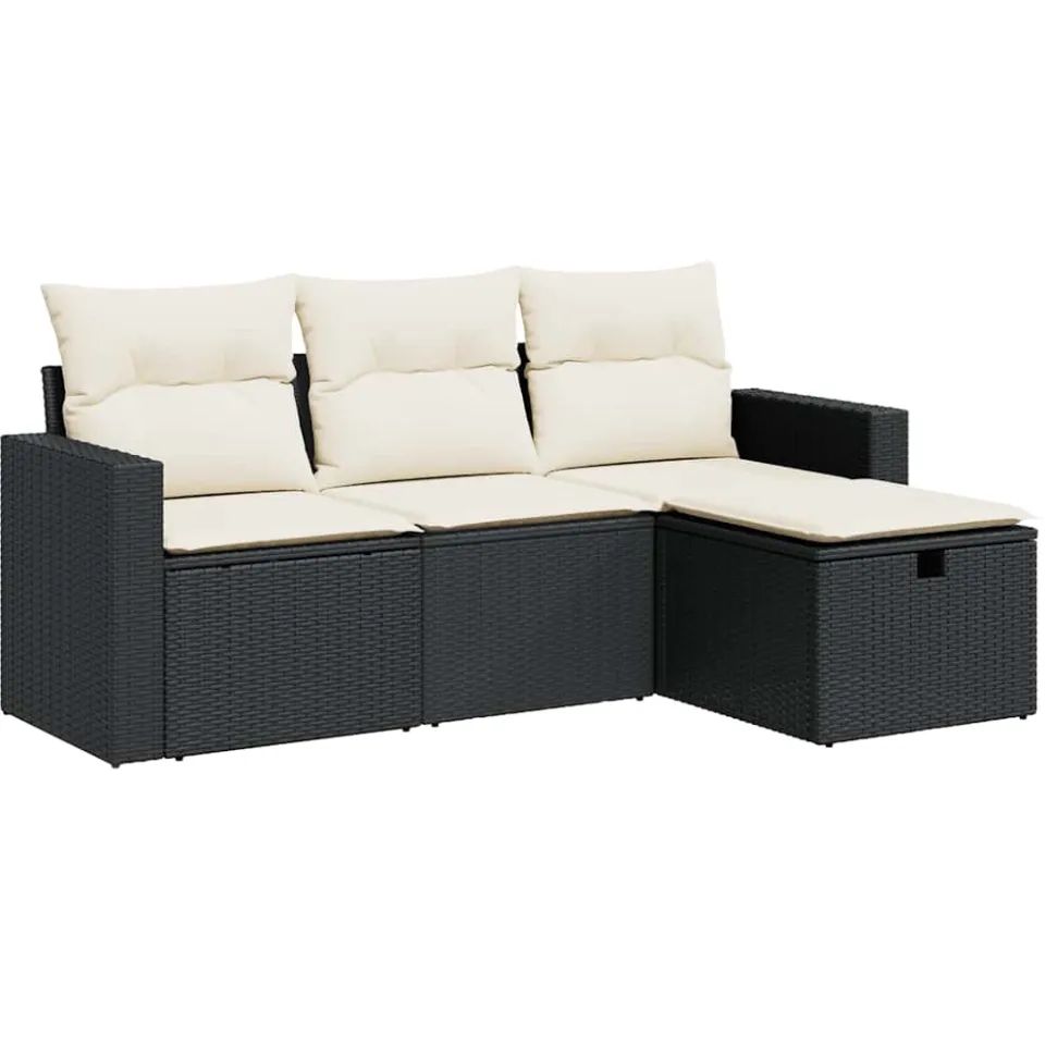 vidaXL 4-delige Loungeset met kussens poly rattan zwart, foto 3