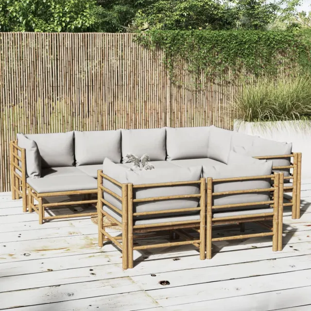 vidaXL 10-delige Loungeset met lichtgrijze kussens bamboe Bruin