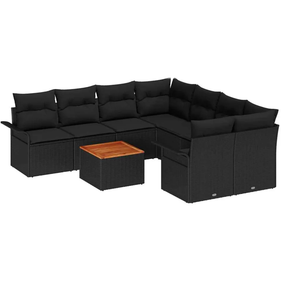 vidaXL Tuinbankenset 9 st Zwart poly rattan