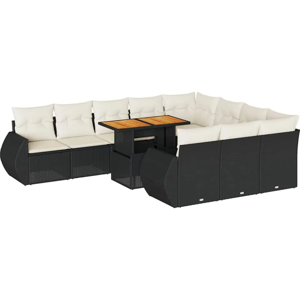 vidaXL 11-delige Loungeset met kussens poly rattan zwart, foto 3