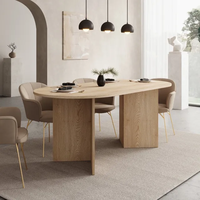 MEUBELLA Glenne - Eetkamertafel - Licht eiken patroon - 185x90x75 cm Bruin