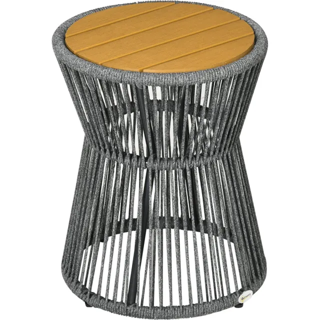 Outsunny Rattan Beistelltisch Aluminium, PS, PE Dunkelgrau+Natur Donkergrijs;Natuurlijk