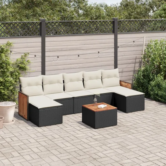 vidaXL 8-delige Loungeset met kussens poly rattan zwart, foto 2
