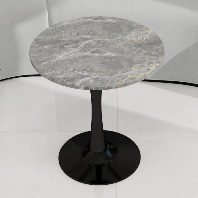 Wishdor Ronde Tafel - Hoge Poten En Strakke Lijnen - Veelzijdig In Gebruik Met Verfijnde Uitstraling - Modern Minimalistisch Ontwerp - Voor Woonkamer Of Eethoek - Imitatiemarmer - Zwart En Grijs Zwart + grijs