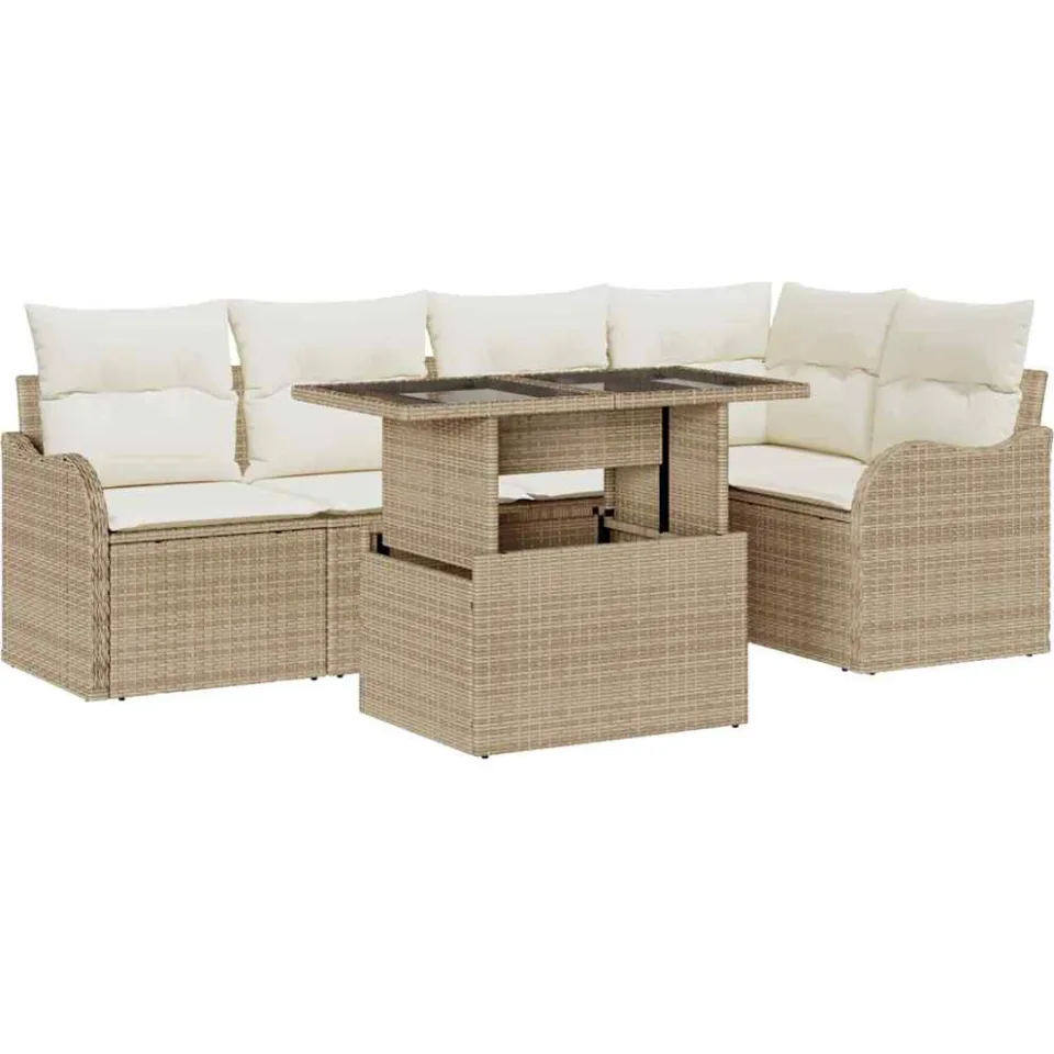 vidaXL Eetkamerset 6 st Beige Poly riet, foto 4