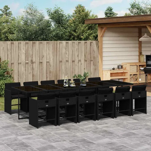 vidaXL 13-delige Tuinset met kussens poly rattan zwart, foto 2