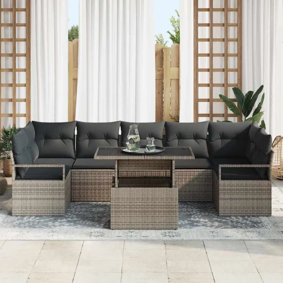vidaXL Tuin Sofa Set 8 st Grijs Poly riet, foto 3