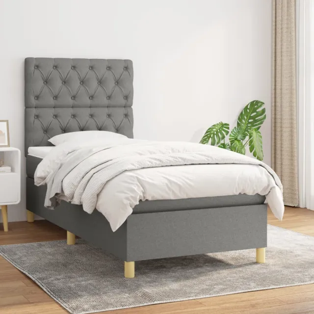 vidaXL Boxspring met matras stof donkergrijs 80x200 cm grijs