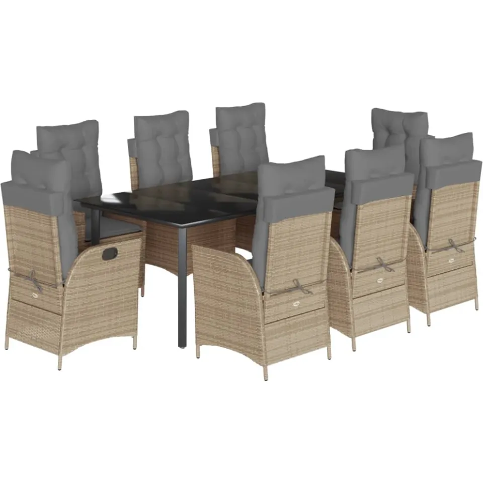 vidaXL 9-delige Tuinset met kussens poly rattan beige, foto 3