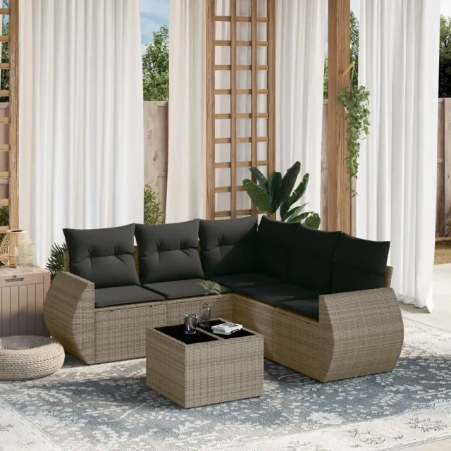 vidaXL 6-delige Loungeset met kussens poly rattan grijs, foto 2
