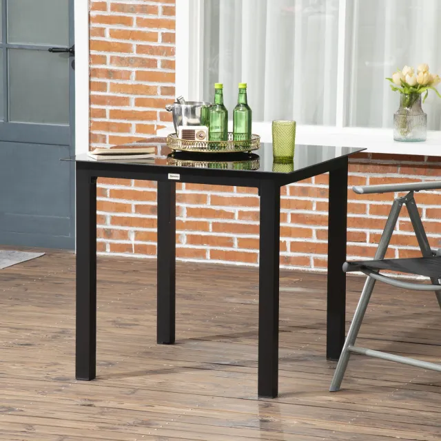 CHICFURN Tuintafel - 4 personen - gehard glazen tafelblad - vierkant - zwart