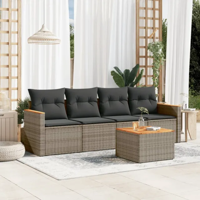 vidaXL 5-delige Loungeset met kussens poly rattan grijs, foto 2