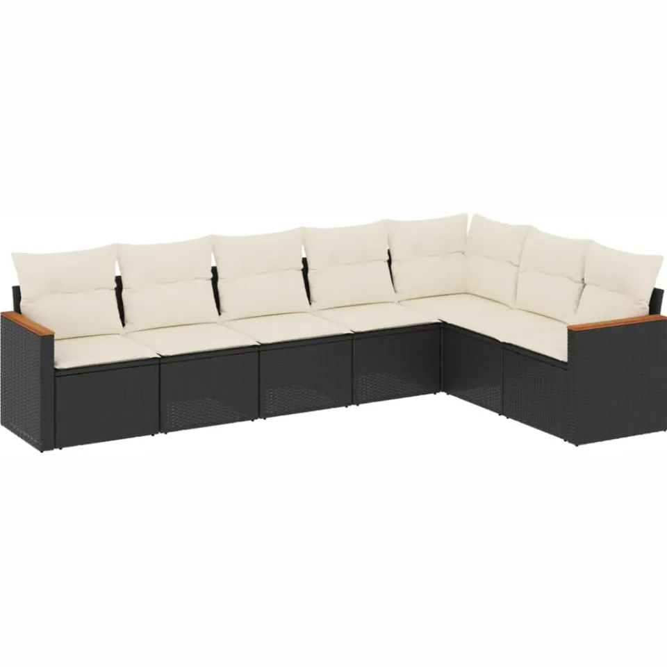 vidaXL 7-delige Loungeset met kussens poly rattan zwart, foto 3