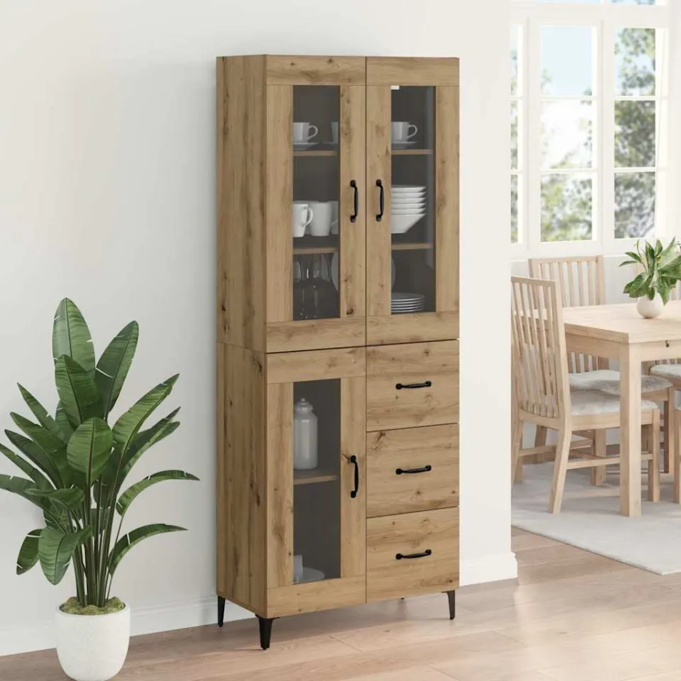 vidaXL Highboard Artisan Eiken 69,5 x 34 x 180 cm Bewerkt hout, foto 3