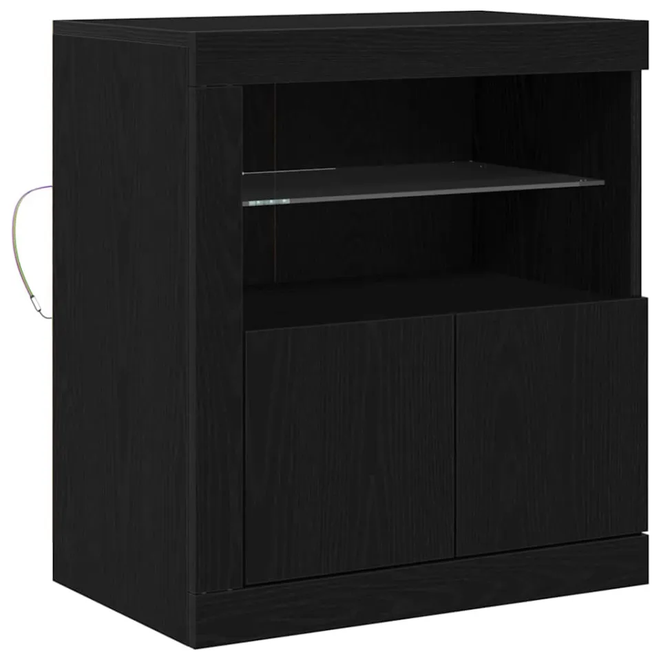 vidaXL LED Sideboard Zwart 60,5 x 37 x 67 cm Bewerkt hout
