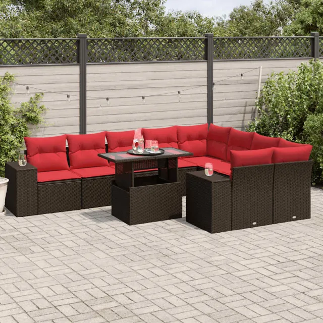 vidaXL 10-delige tuinbankset met kussens, bruin polyrotan, foto 2