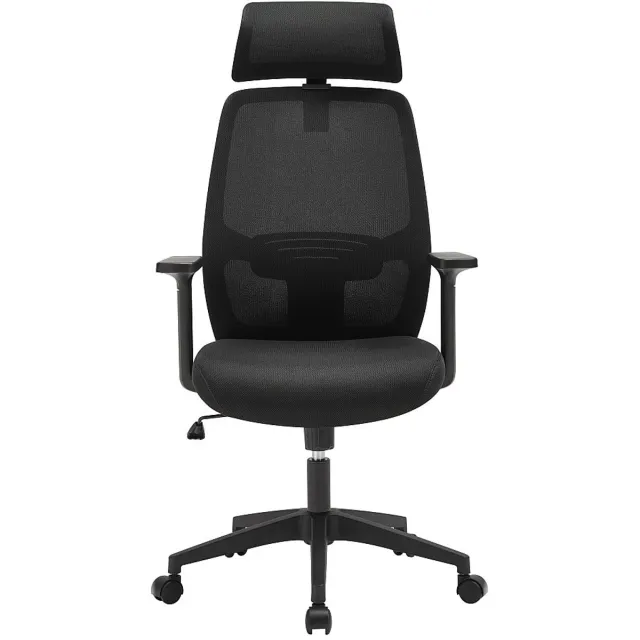 Vente-unique Ergonomische bureaustoel met hoofdsteun - Stof - Zwart - DELRINO